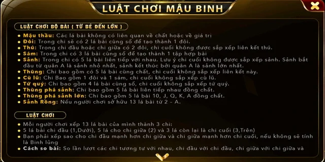 Mậu Binh Go88: Hướng dẫn chơi và tính điểm cơ bản